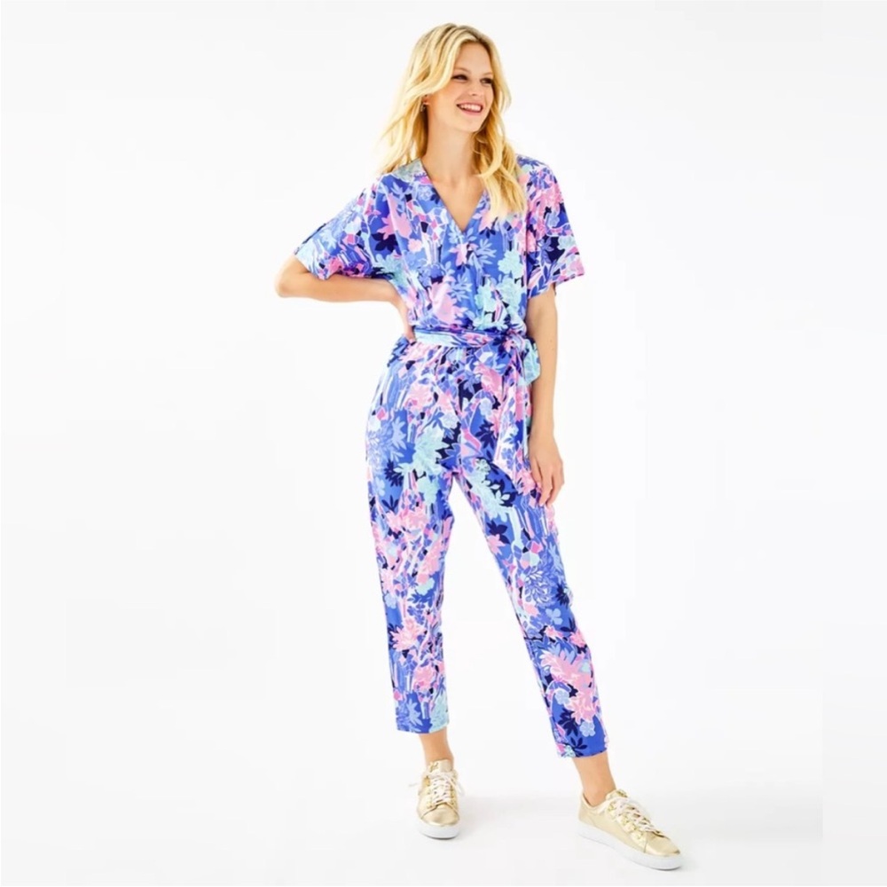 Lily Pulitzer Floral V-Neck Jumpsuit in Mini Maliah Print.